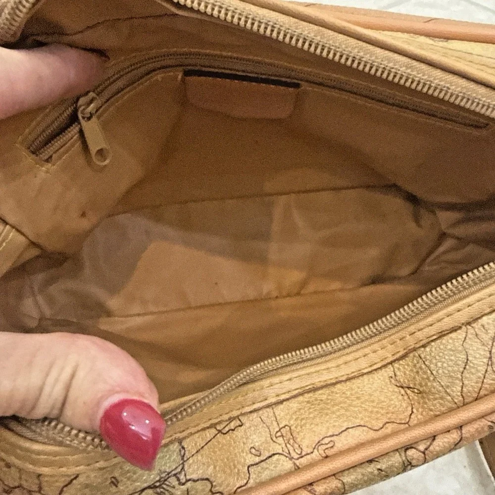 VTG Allen Edward World Map Crossbody Purse Travel Atlas Print Bag Boho 10x7x3 - Picture 9 of 12